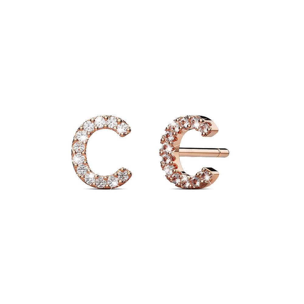 Solid 925 Sterling Silver Glamour Alphabet Letter Earrings Rose Gold
