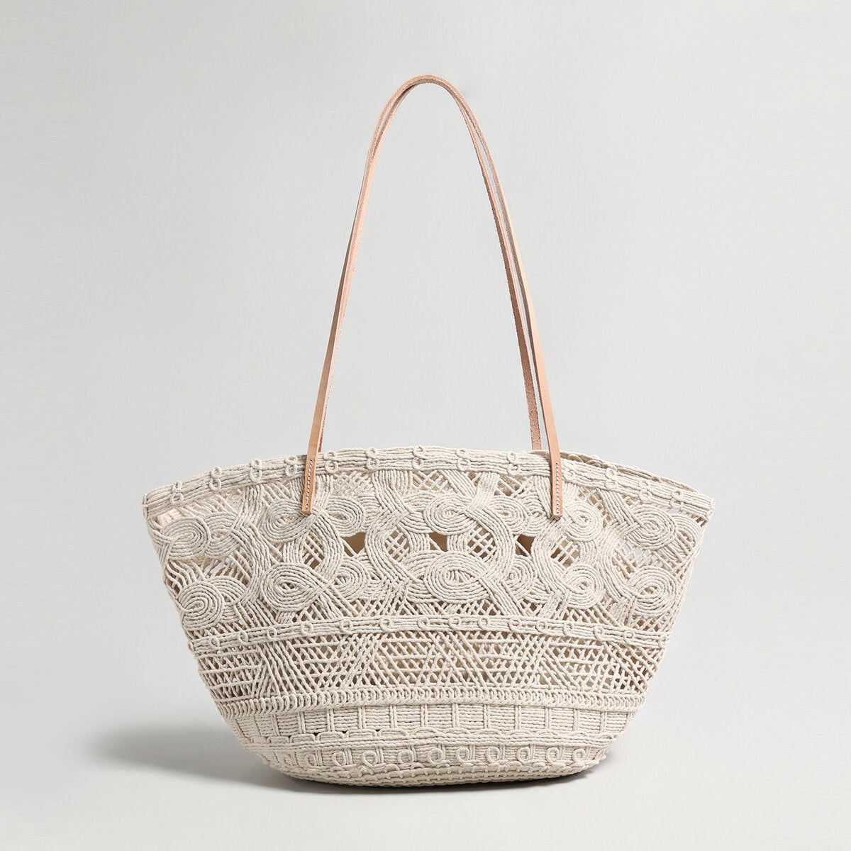 Handcrafted Multi-Pattern Macrame Tote - Ivory