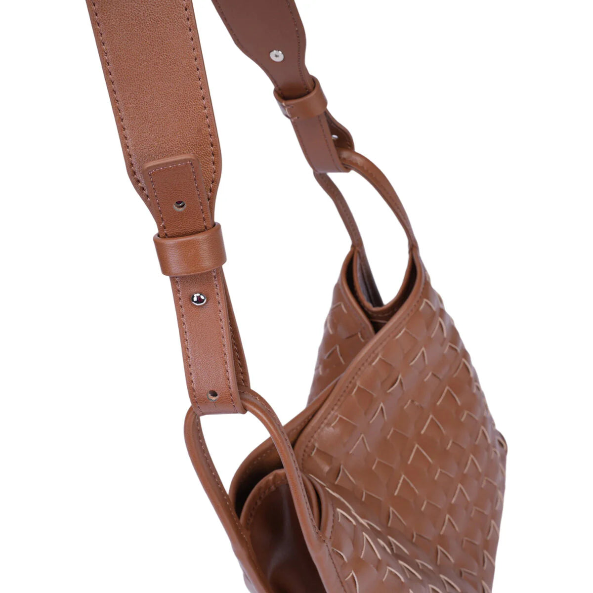 BAMEI Embossed Calfskin Leather Bucket Bag Set - Brown