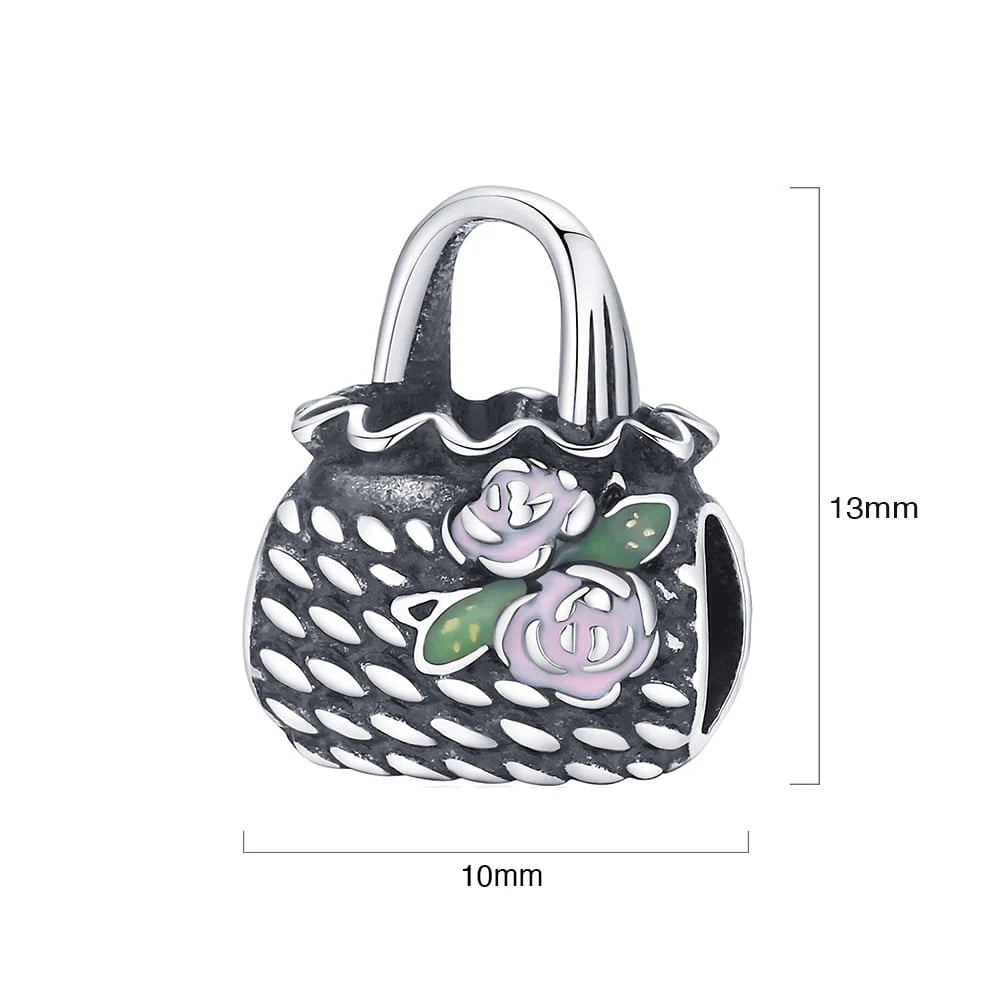 Solid 925 Sterling Silver Exclusive Floral Handbag Pandora Inspired Bead Charm