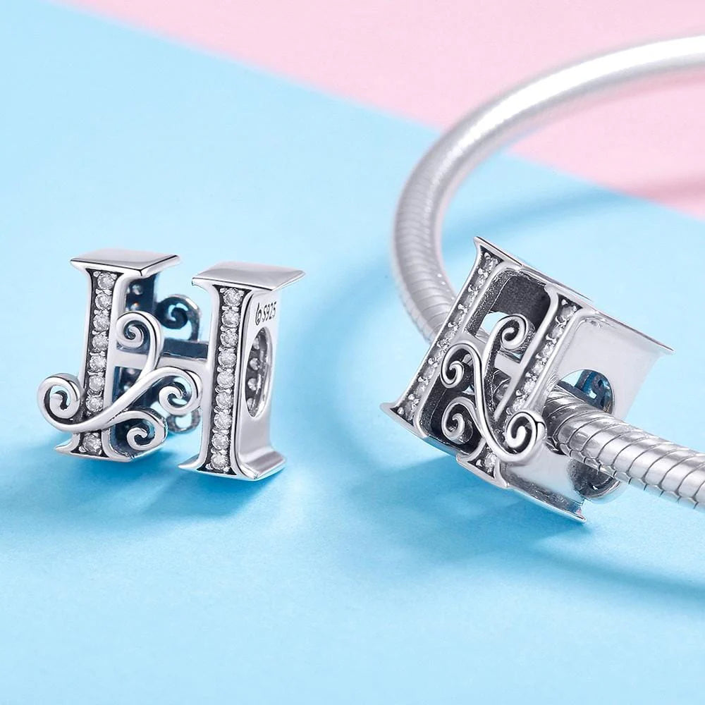 Solid 925 Sterling Silver Vintage Inspired Antique Alphabet Charm
