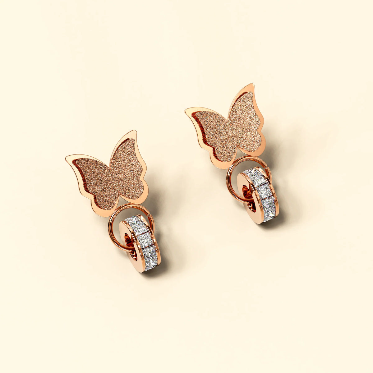 Bullion Gold Butterfly Interlock Rose Gold Layered Earrings
