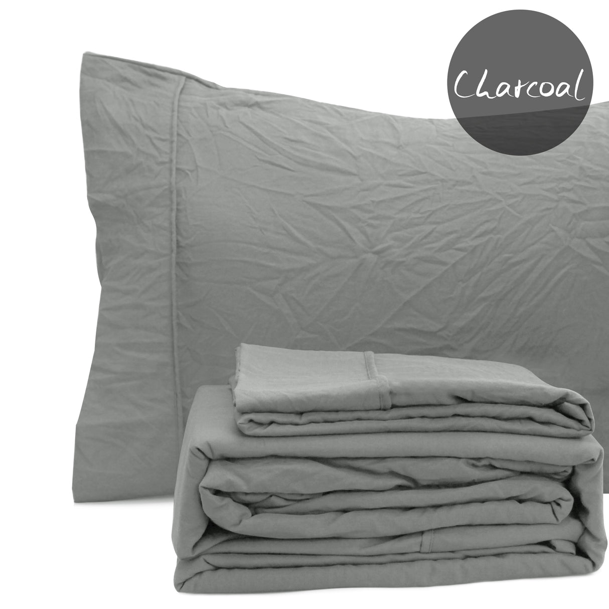 Ramesses Pebble Wash Linen Alternative Sheet Set - Charcoal