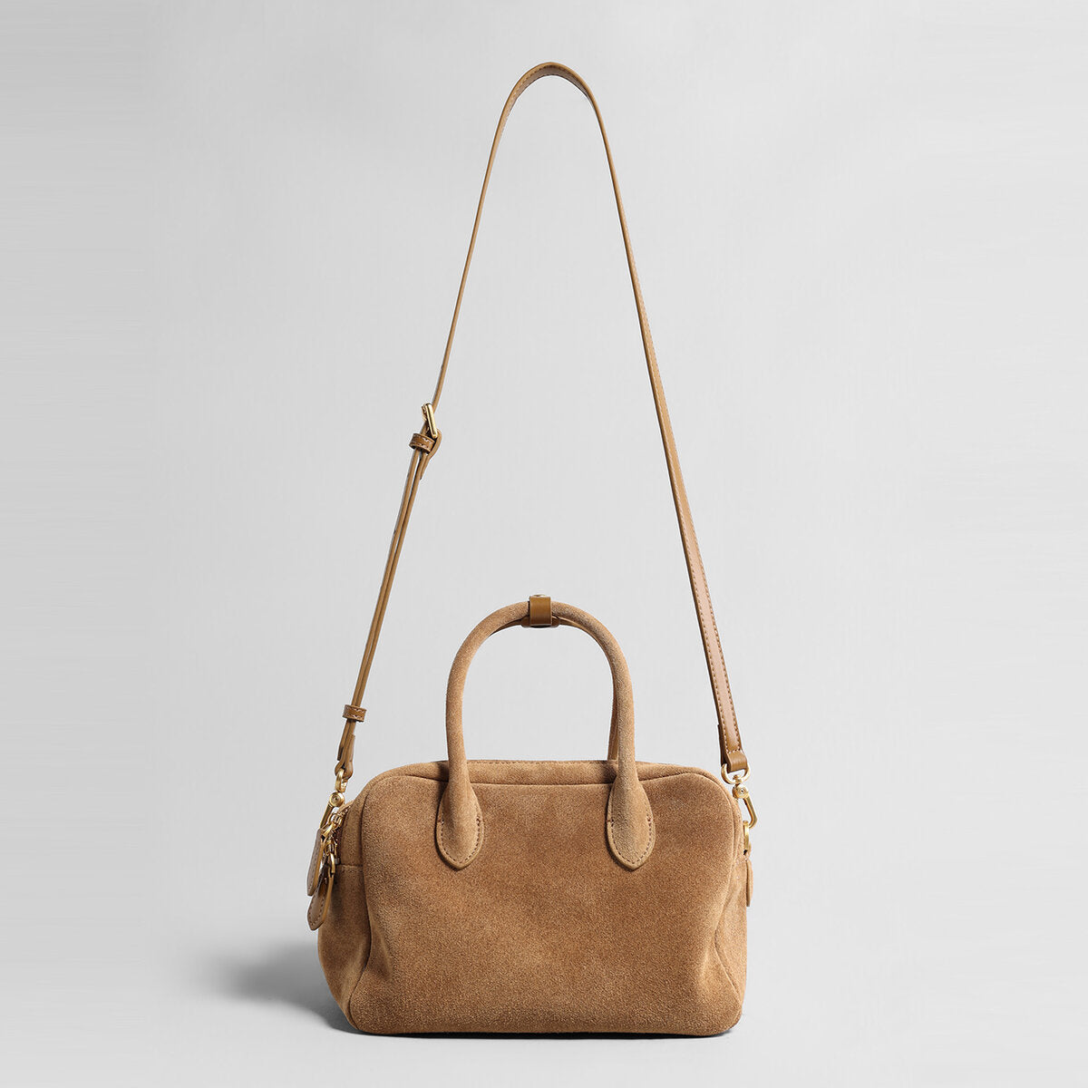 Suede Leather Bowling Bag - Camel