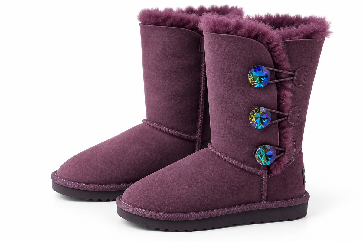 Australian Leather Ugg Kids Swarovski Elements 3button - Purple - AU8