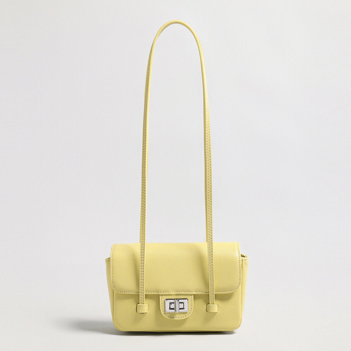 French Chic Pebbled Leather Baguette Bag - Yellow