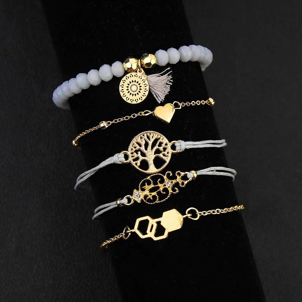 Bohemian 5-Piece Charm Bead Bracelet Set