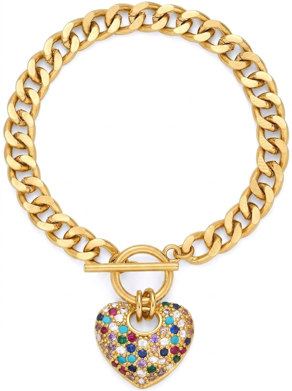 Liv Oliver 18K Gold Multi Color Puffed Heart Charm Bracelet