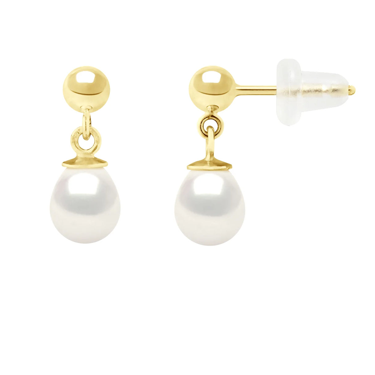 Earrings Freshwater Pearl White Yellow Gold 6-7mm