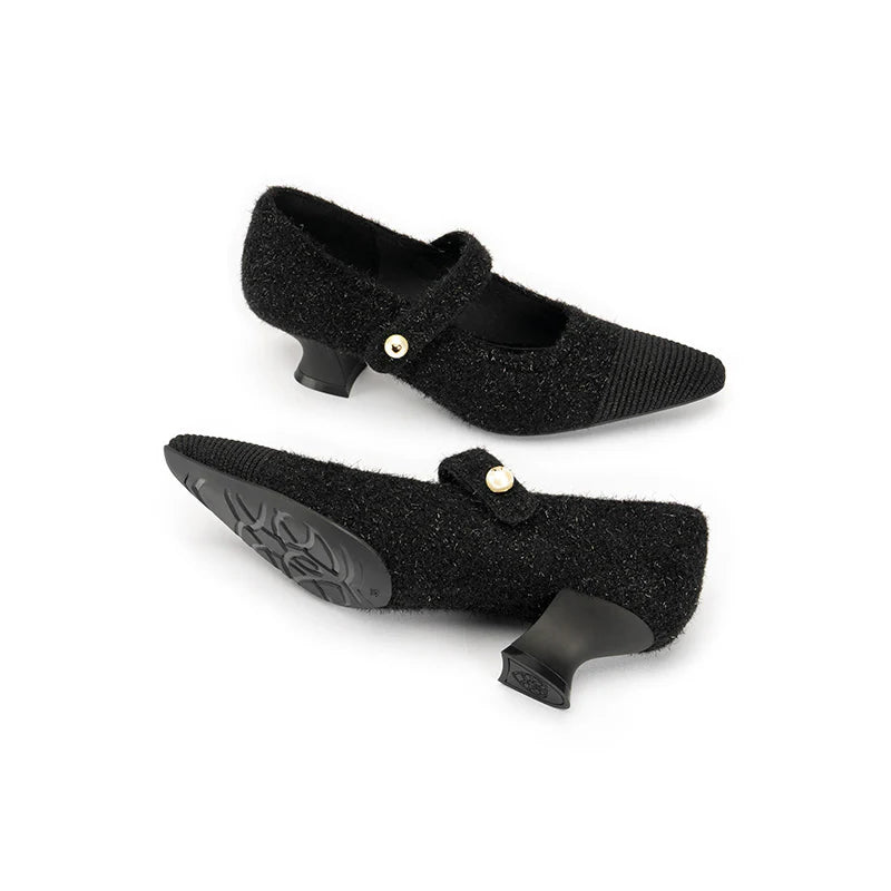 Vintage Pearl Strap Mary Jane Heels - Black