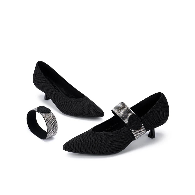 Belle Detachable Strap Mary Jane Heels - Black