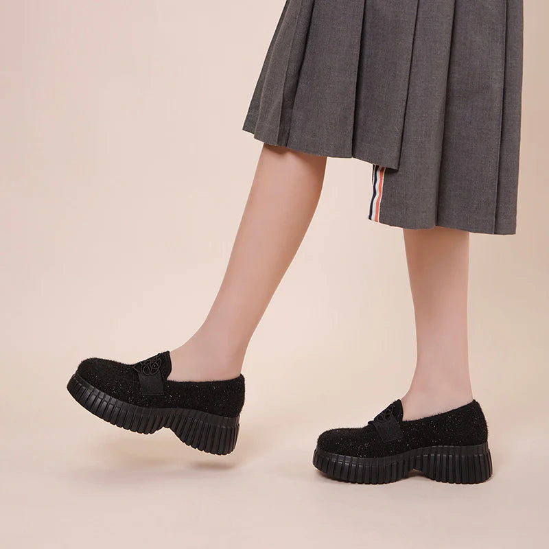 Paris Tweed Platform Loafers - Black