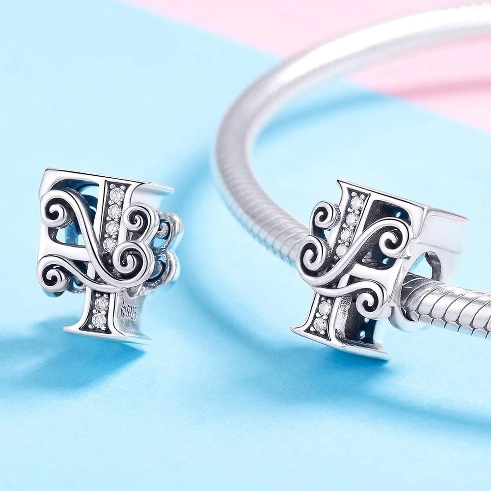 Solid 925 Sterling Silver Vintage Inspired Antique Alphabet Charm