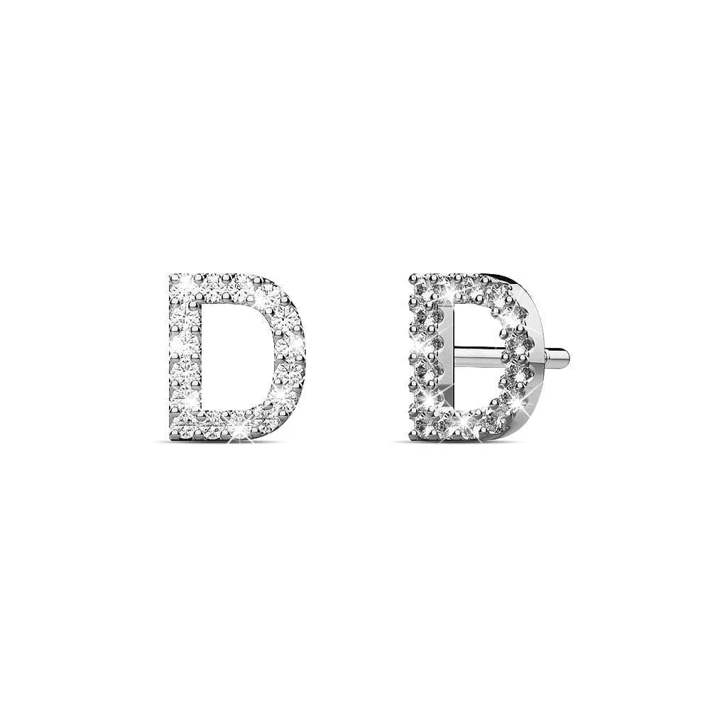 Solid 925 Sterling Silver Glamour Alphabet Letter Earrings