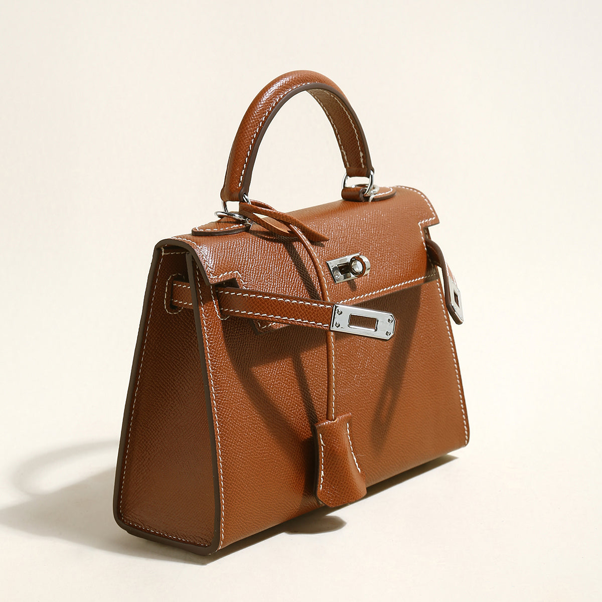 Clifton Palm-Grain Calfskin Top Handle Bag - Brown