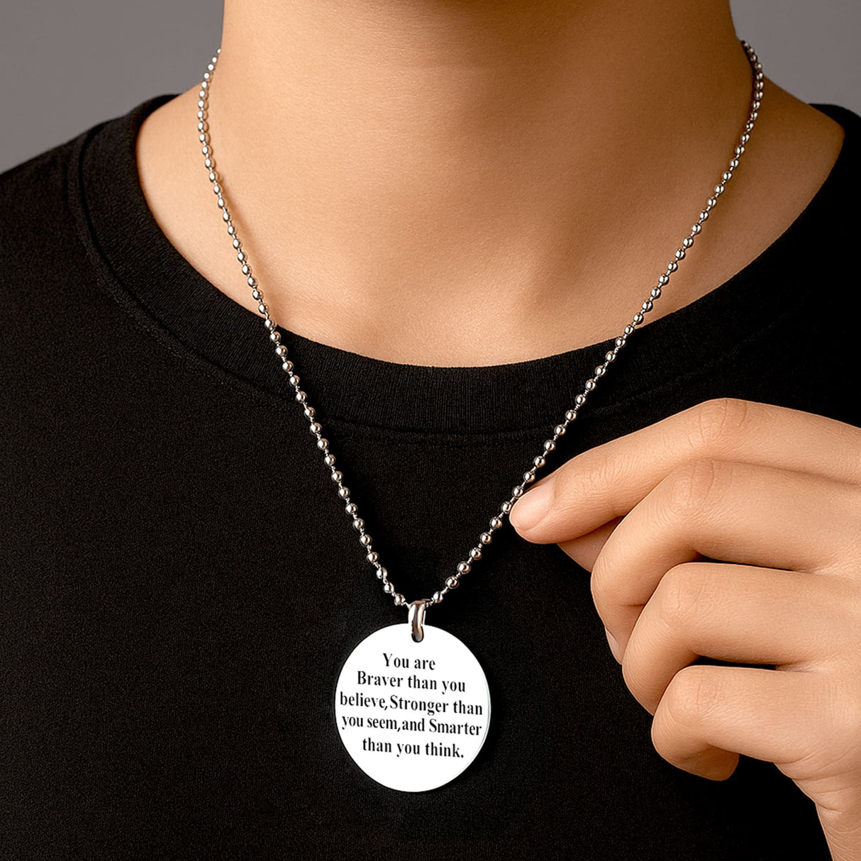 Bullion Gold Brave Inscriptions Pendant Necklace