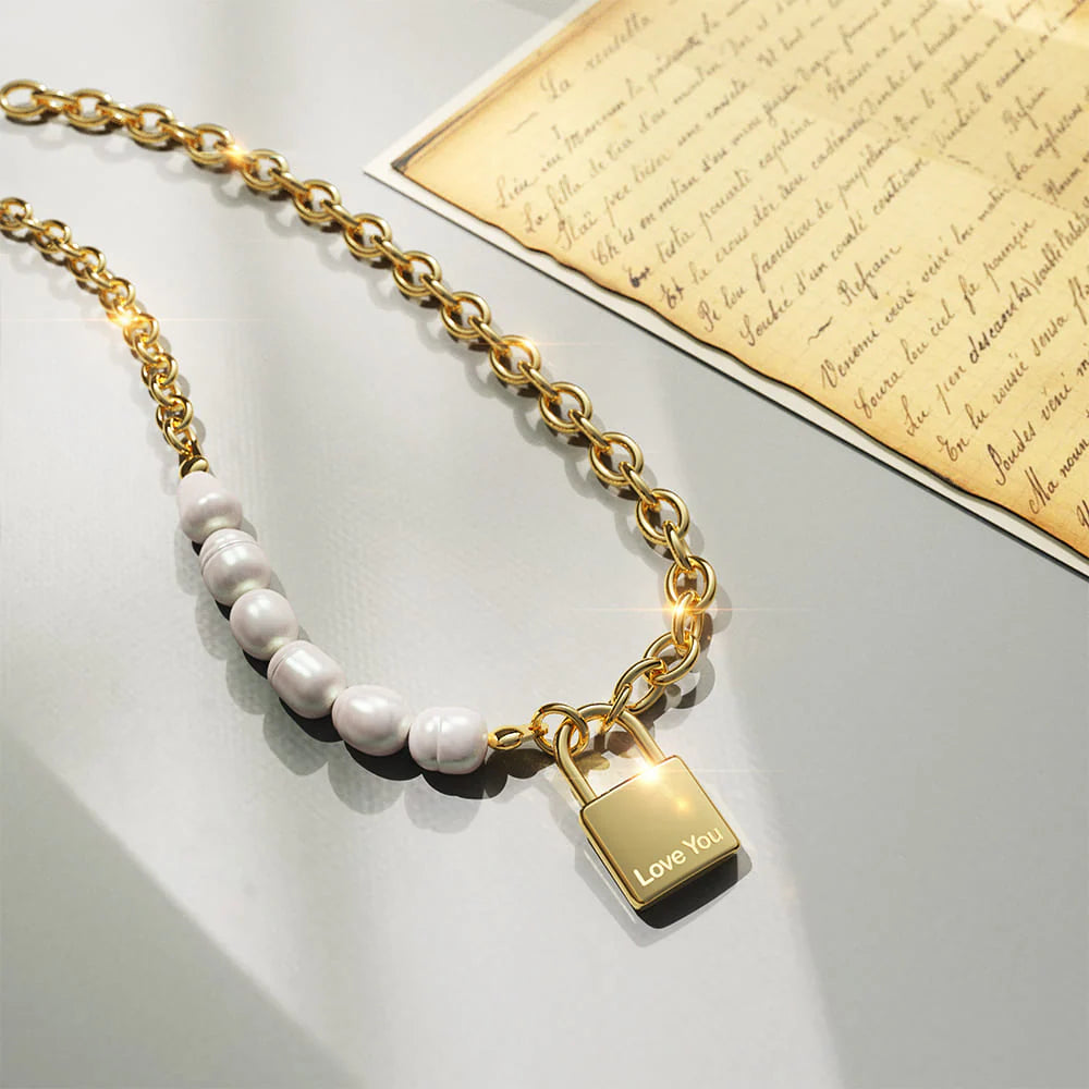 Bullion Gold Elinor Freshwater Baroque Pearls Lock-Pendant Necklace