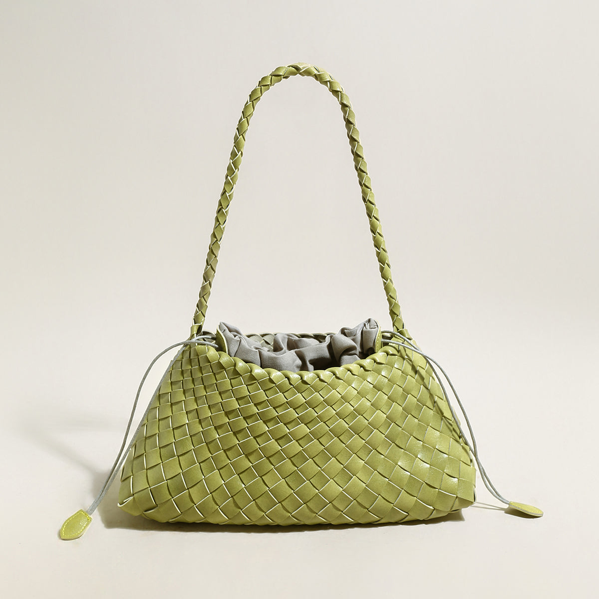Mini Woven Trapezoid Drawstring Shoulder Bag - Avocado