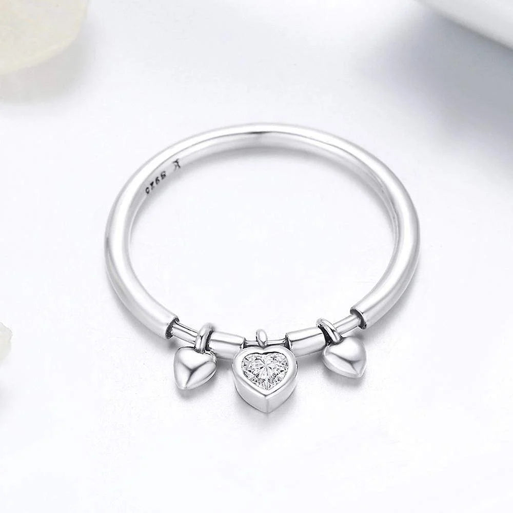 Solid 925 Sterling Silver Love Craze Heart Charm Ring