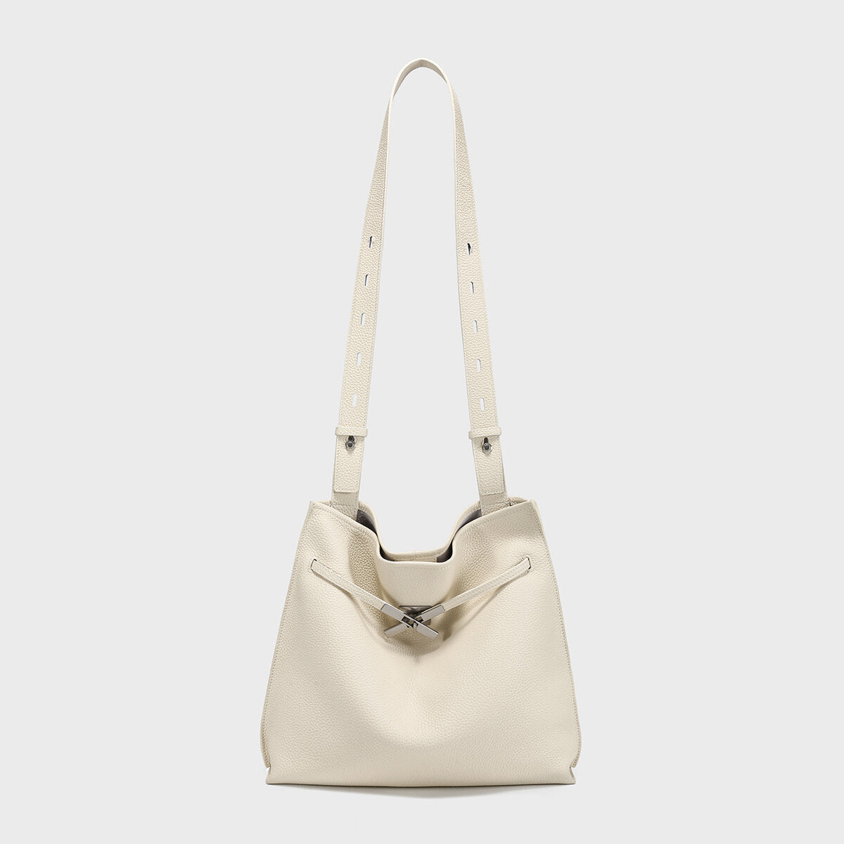 Pebbled Leather Slouchy Hobo Tote - Ivory