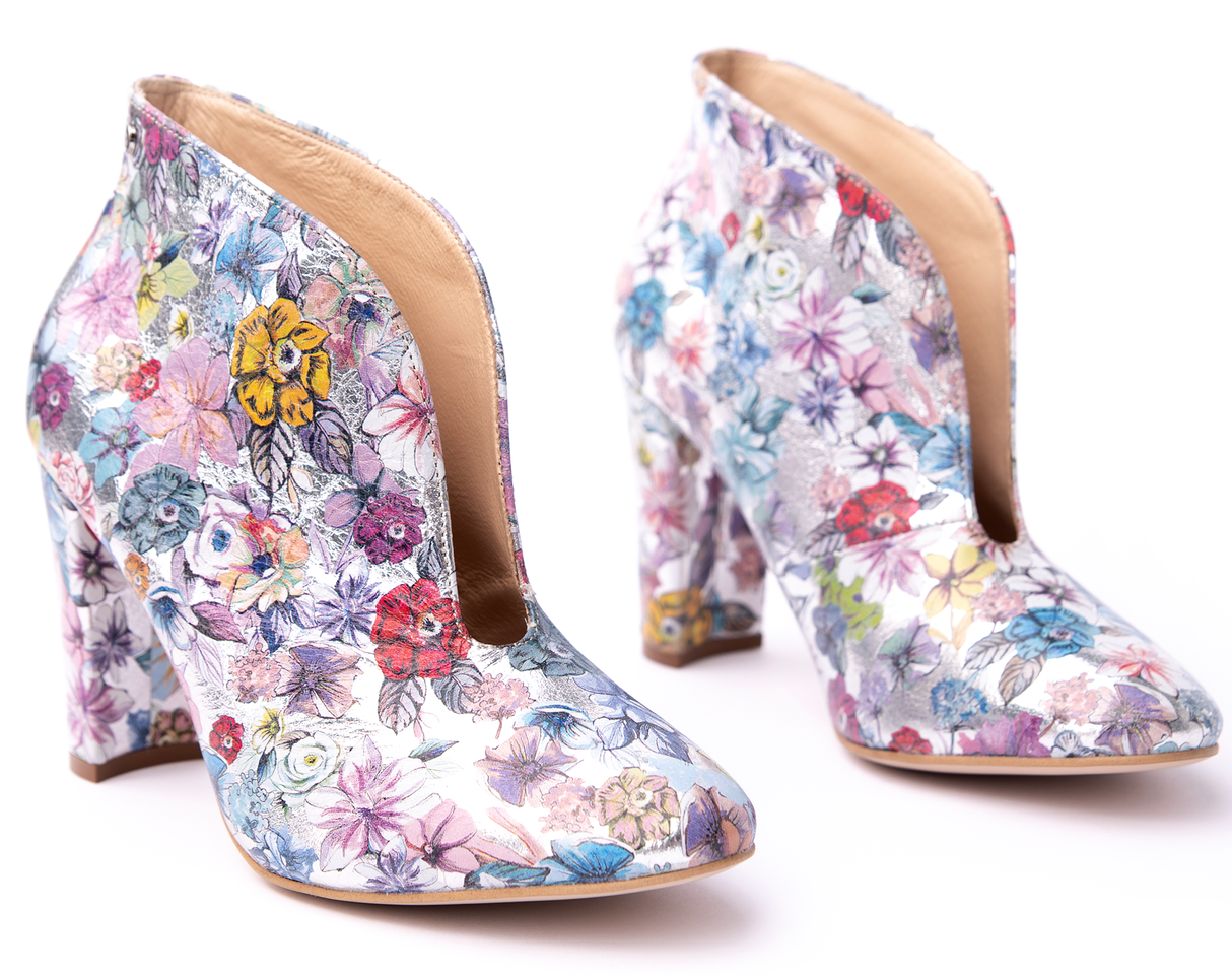 Bosccolo Womens Ankle Boots - Flowers On Silver