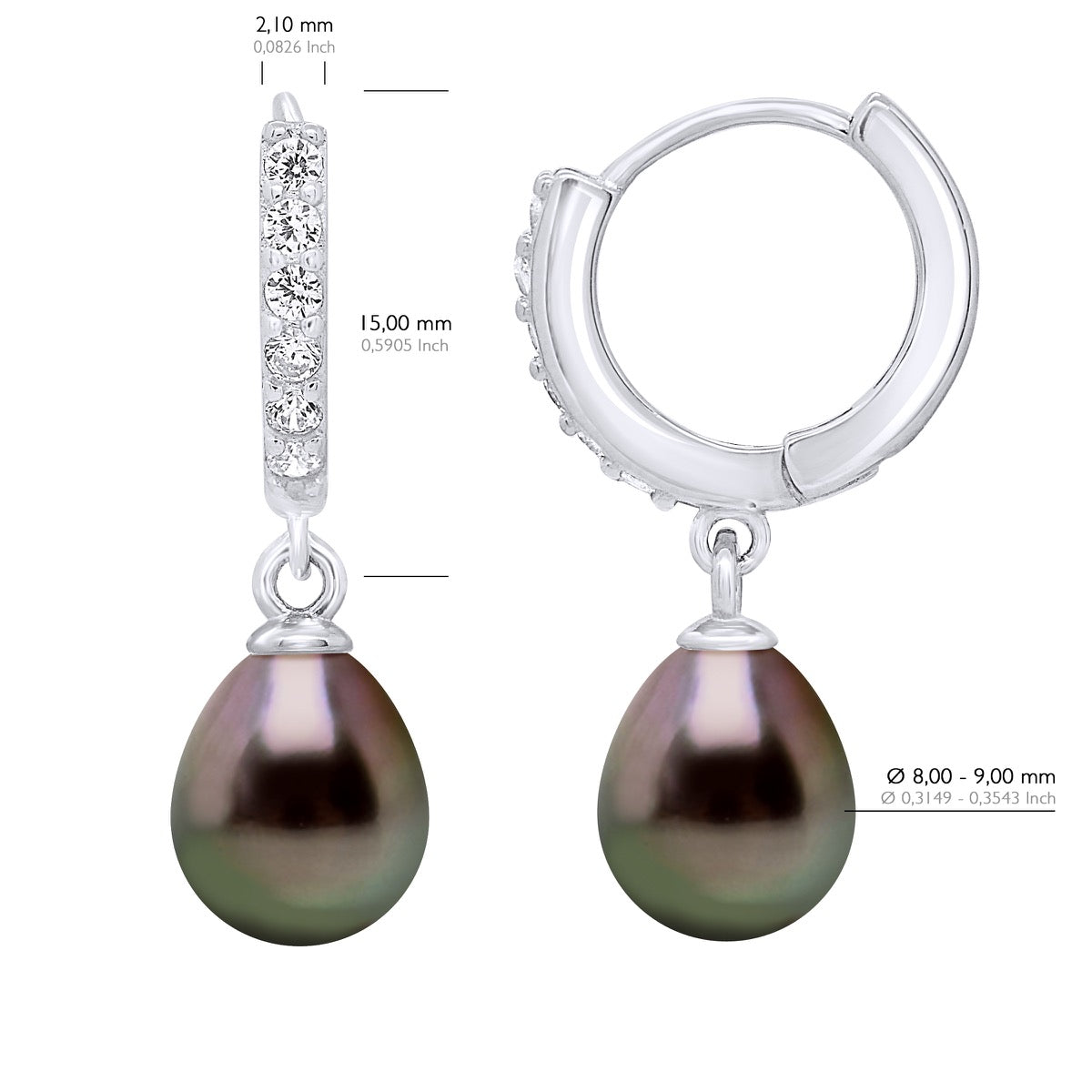 Earrings Creole Real Cultured Tahiti Pearls 8-9 mm - Longueur 42 cm