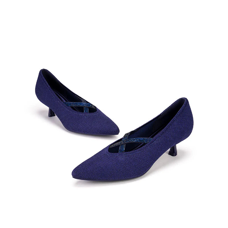 Countess Cross-Strap Kitten Heels - Navy