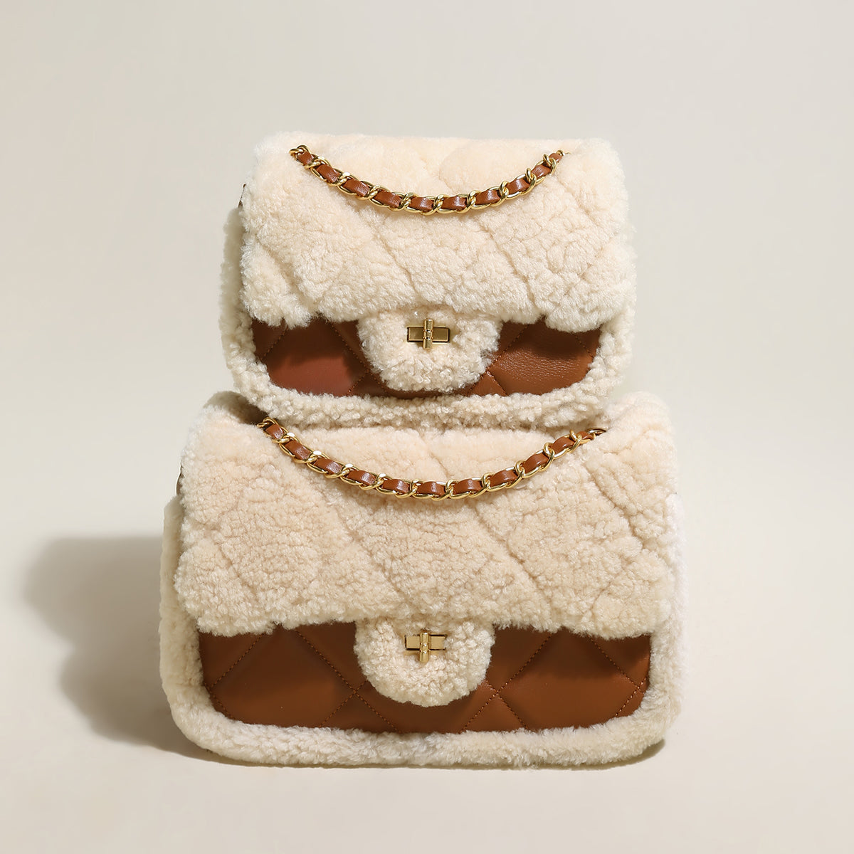 Winterthur Glam Quilted Lambswool Shoulder Bag - Brown