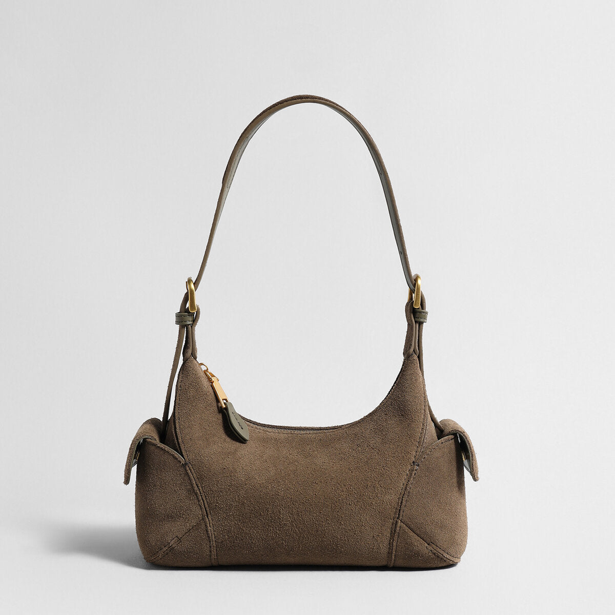 Suede Leather Retro Underarm Bag - Khaki