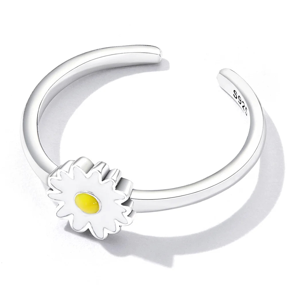 Adjustable Solid 925 Sterling Silver Sunny-Side Up Daisy Ring
