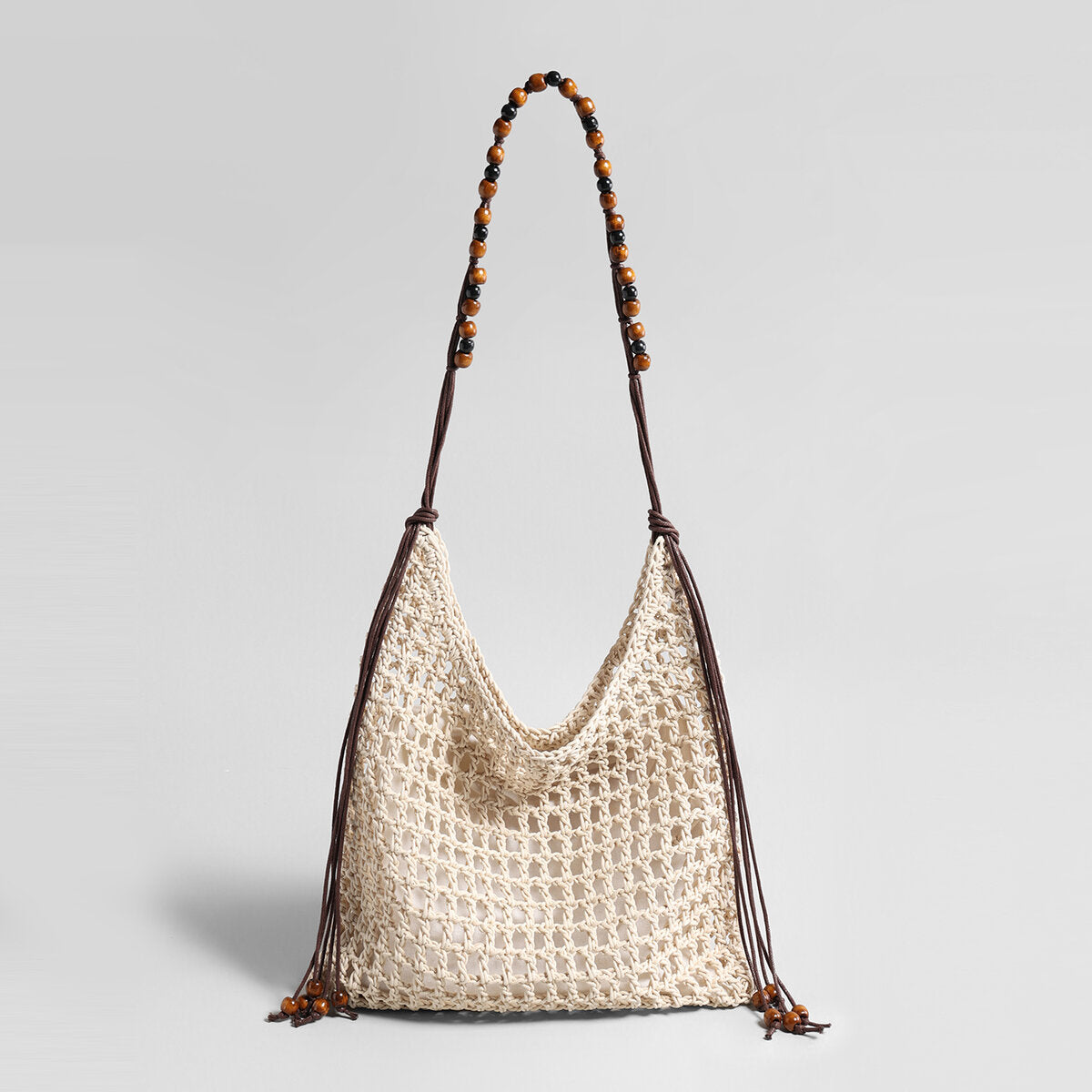 Hand-Crocheted Open-Weave Hobo Bag - Ivory