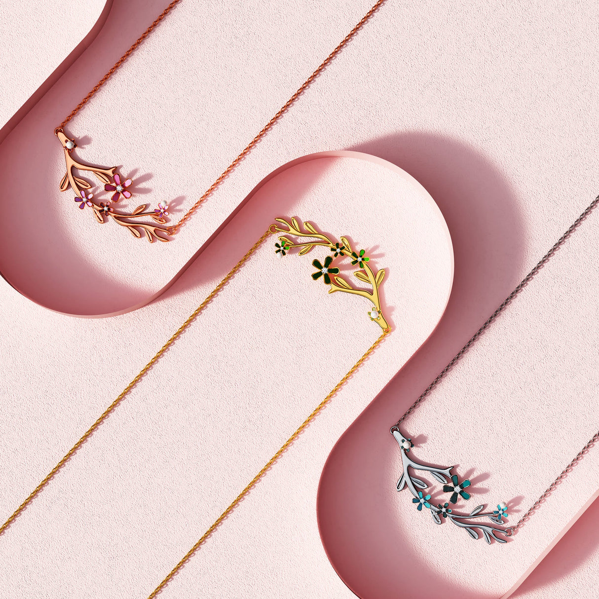 Krystal Couture Petalia Pink Necklace Featured SWAROVSKI Crystals in Rose Gold