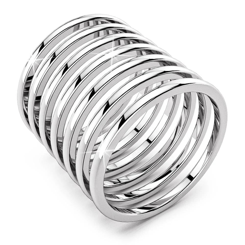 Solid 925 Sterling Silver 7 in 1 Stacked Rings