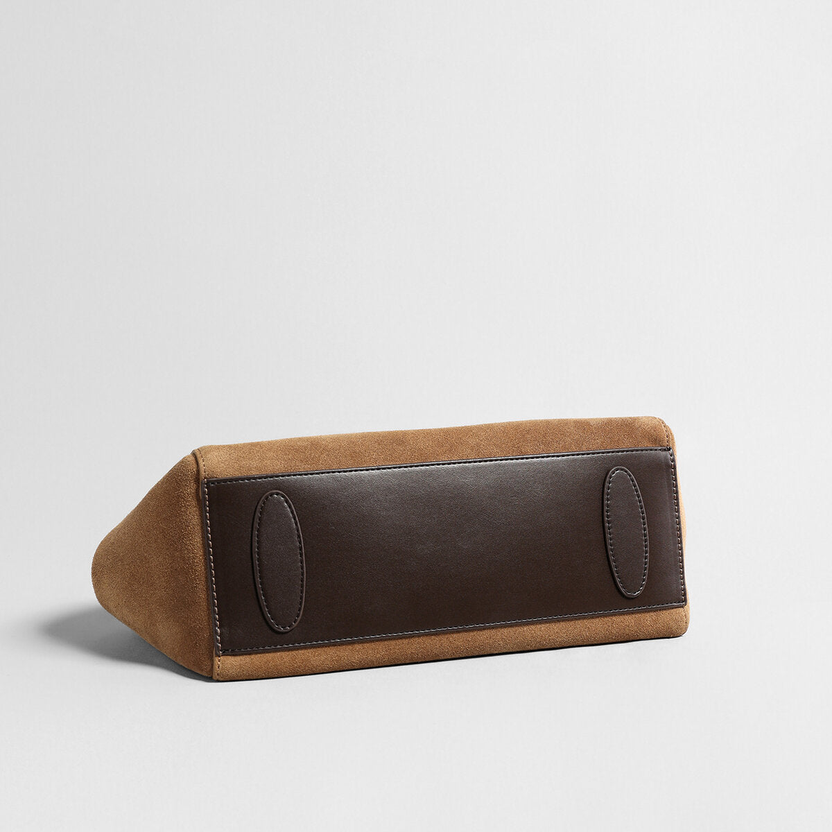 Suede Leather Structured Pillow Tote Bag - Camel