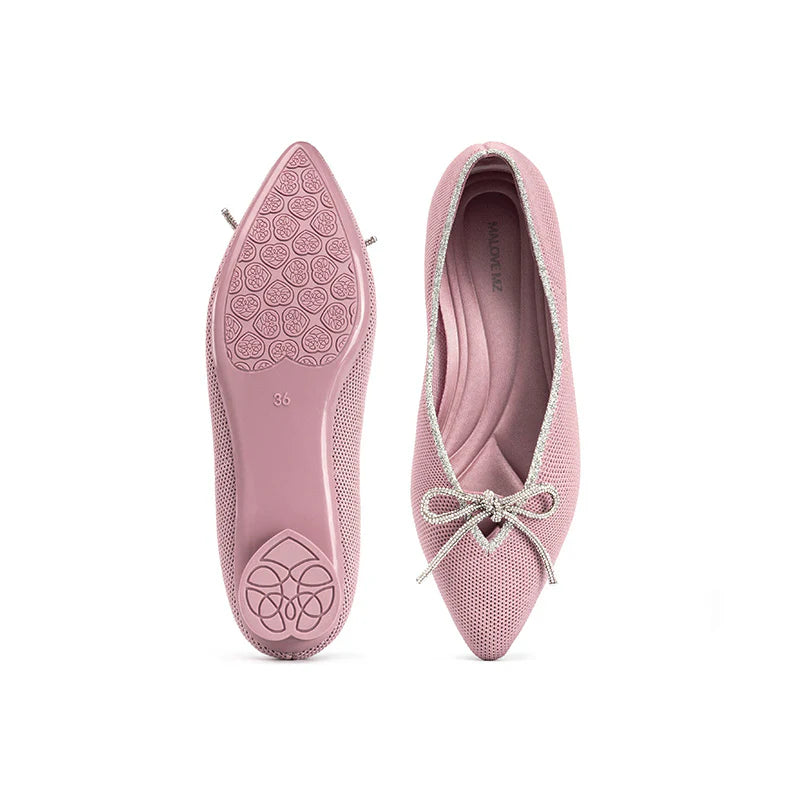 Rhinestone Bow Ballet Flats - Pink