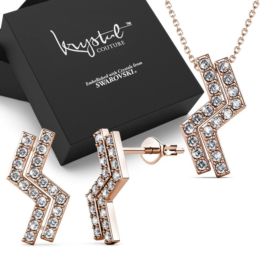 Boxed Zigzag Set Embellished with SWAROVSKI® Crystals In Rose Gold