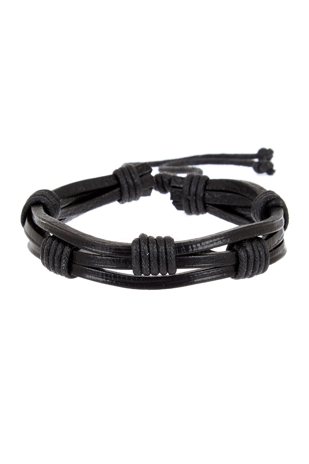Stephen Oliver Black Leather Multi Layer Adjustable Bracelet
