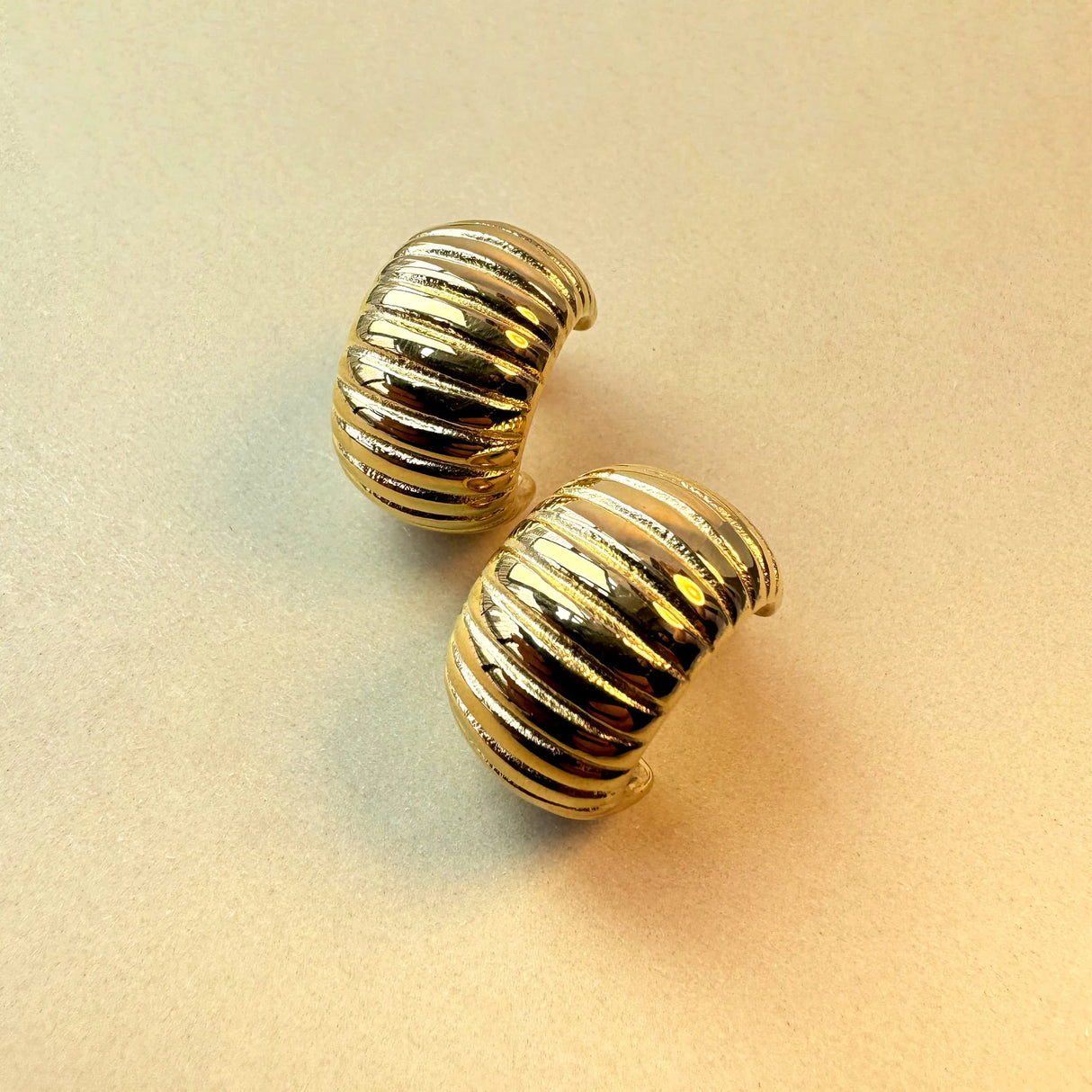 Bullion Gold Ridged Hoop Gold layered Stud Earrings