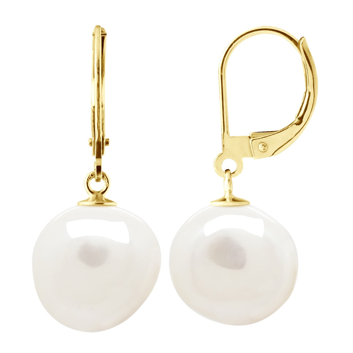 Earrings Yellow Gold - Natural Pearl White - Longueur 18 cm