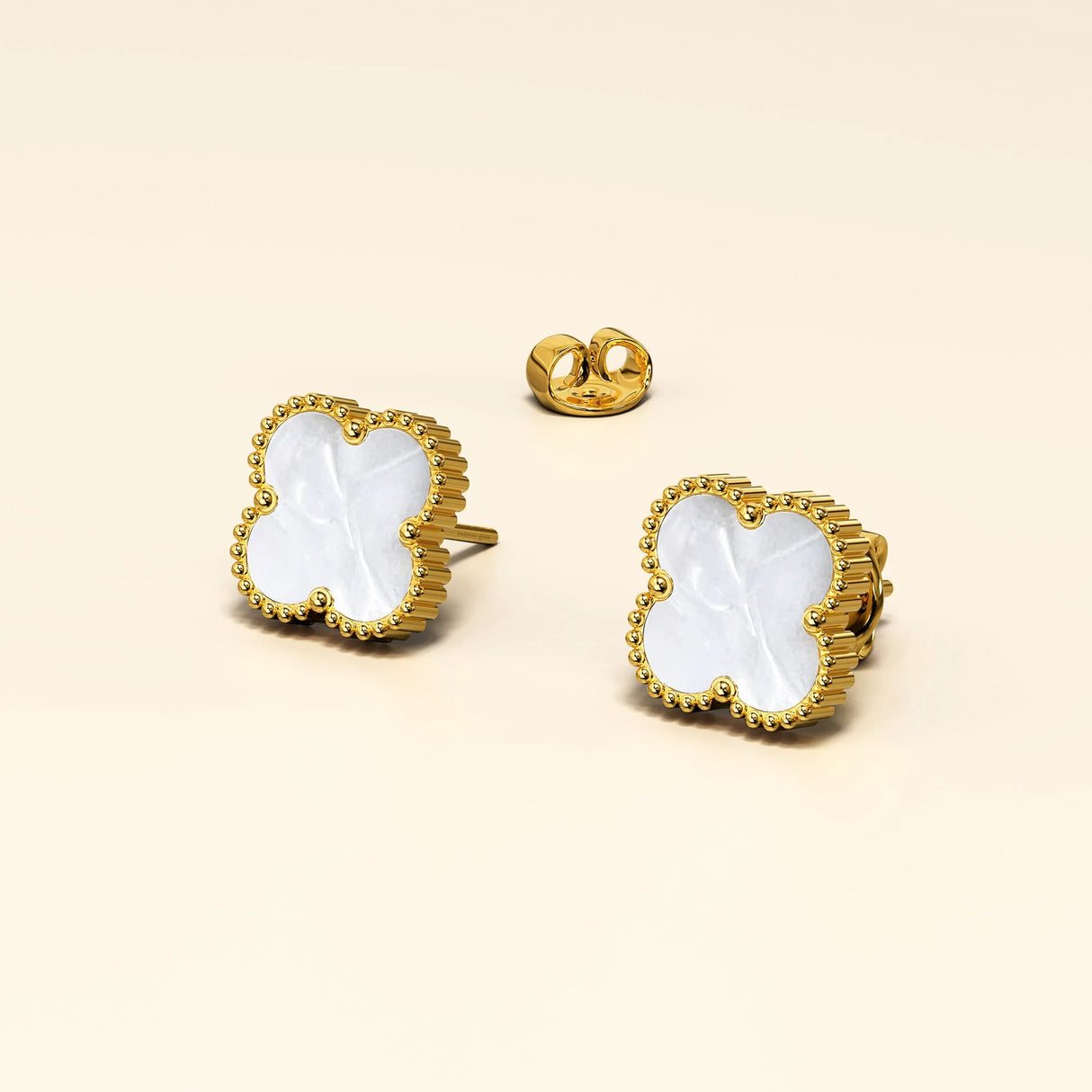 Bullion Gold White Clover Stud Earrings