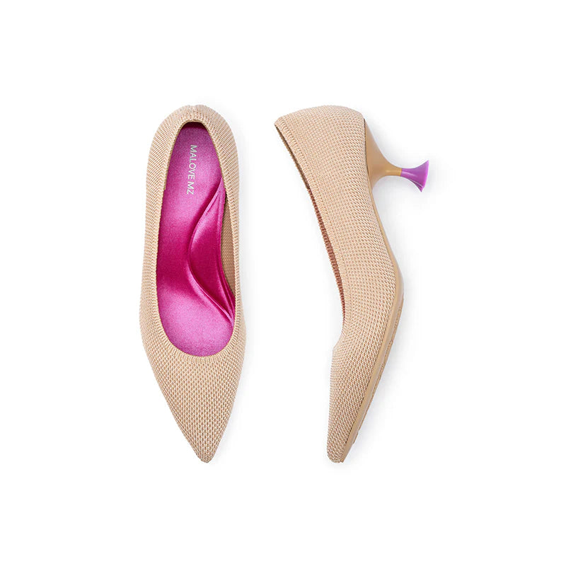 Classy Madam Pointed Toe Kitten Heels - Apricot