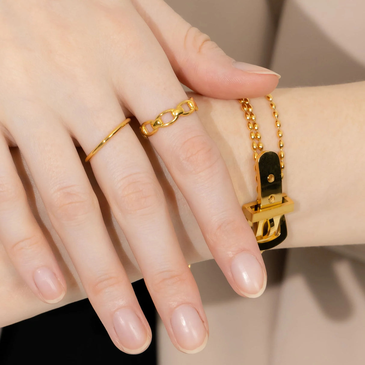 Bullion Gold Adjustable Imperial Chain Link Ring in Gold Layered