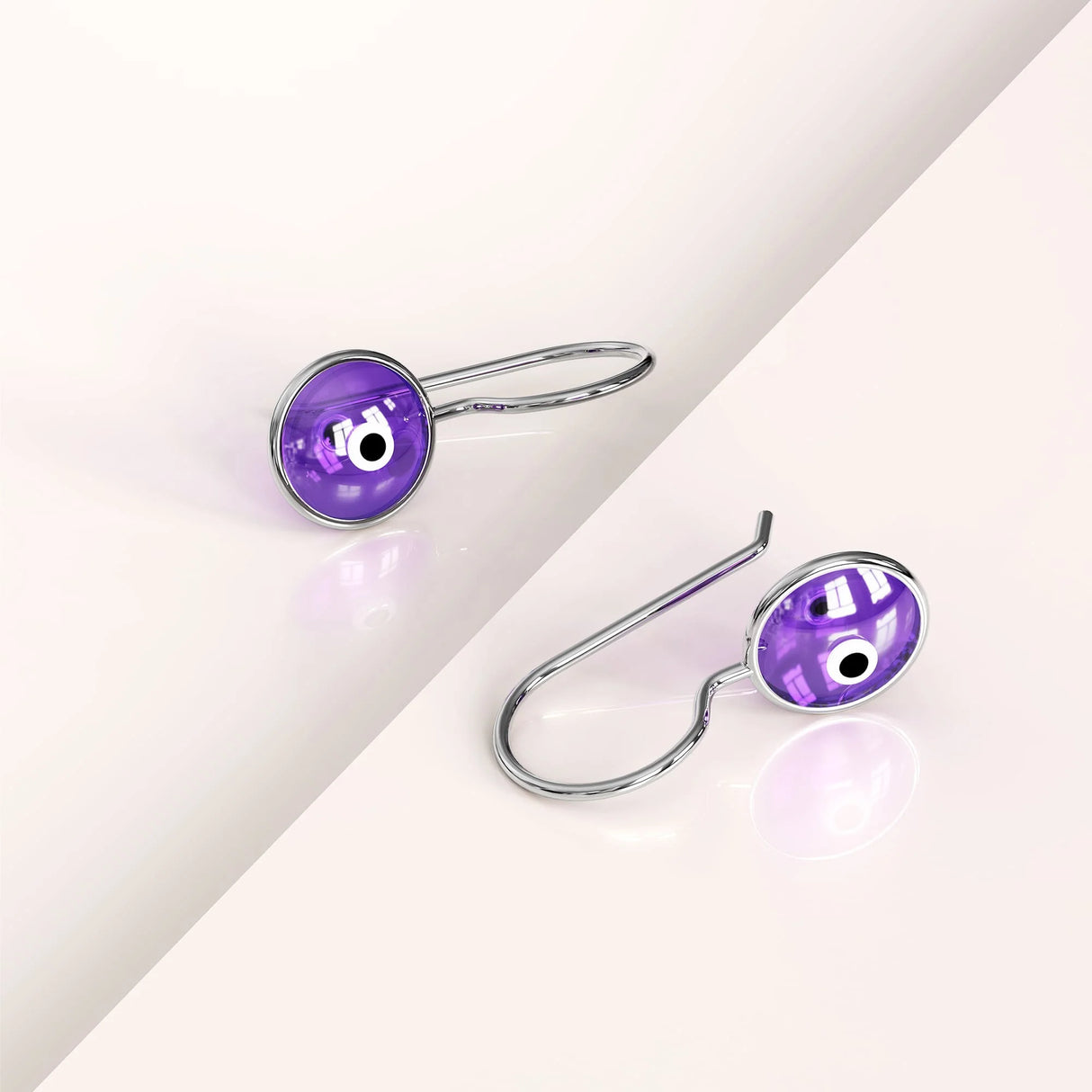 Solid 925 Sterling Silver Saucer Earrings Purple
