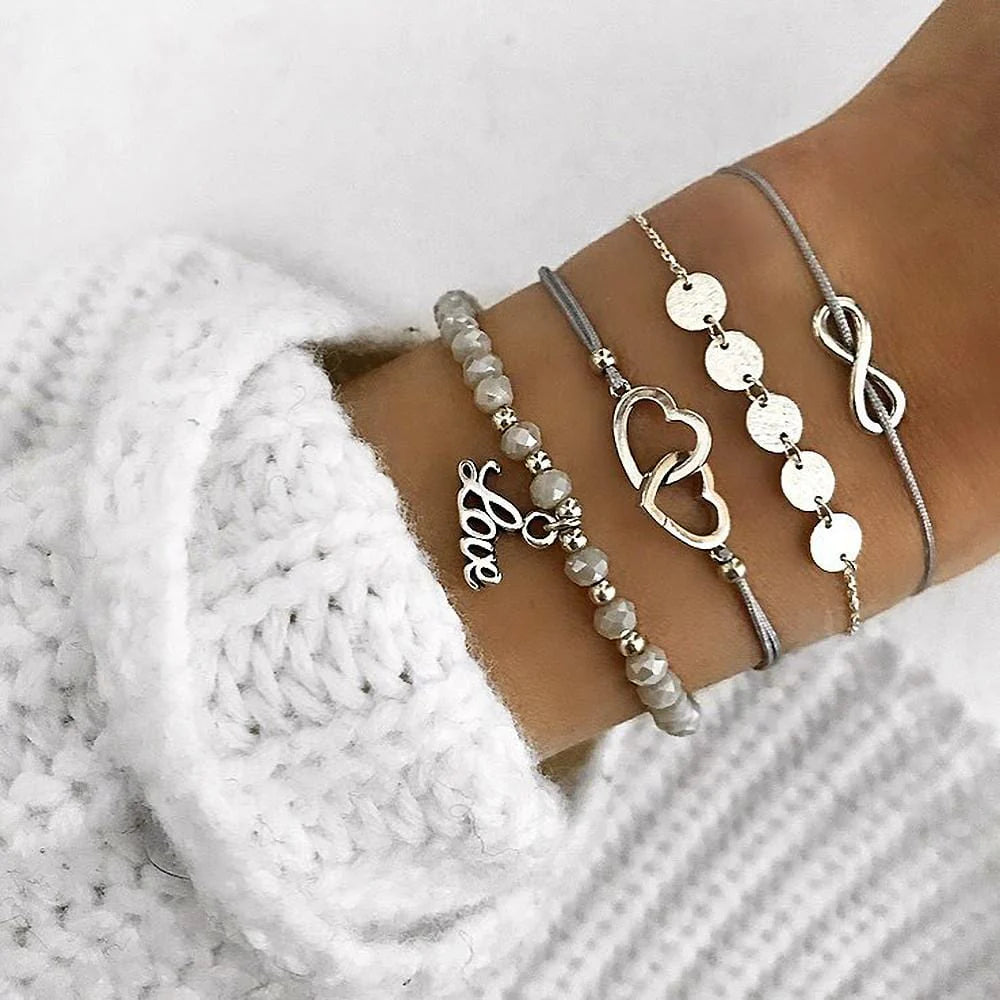 Bohemian 4-Piece Charm Bead Bracelet Set