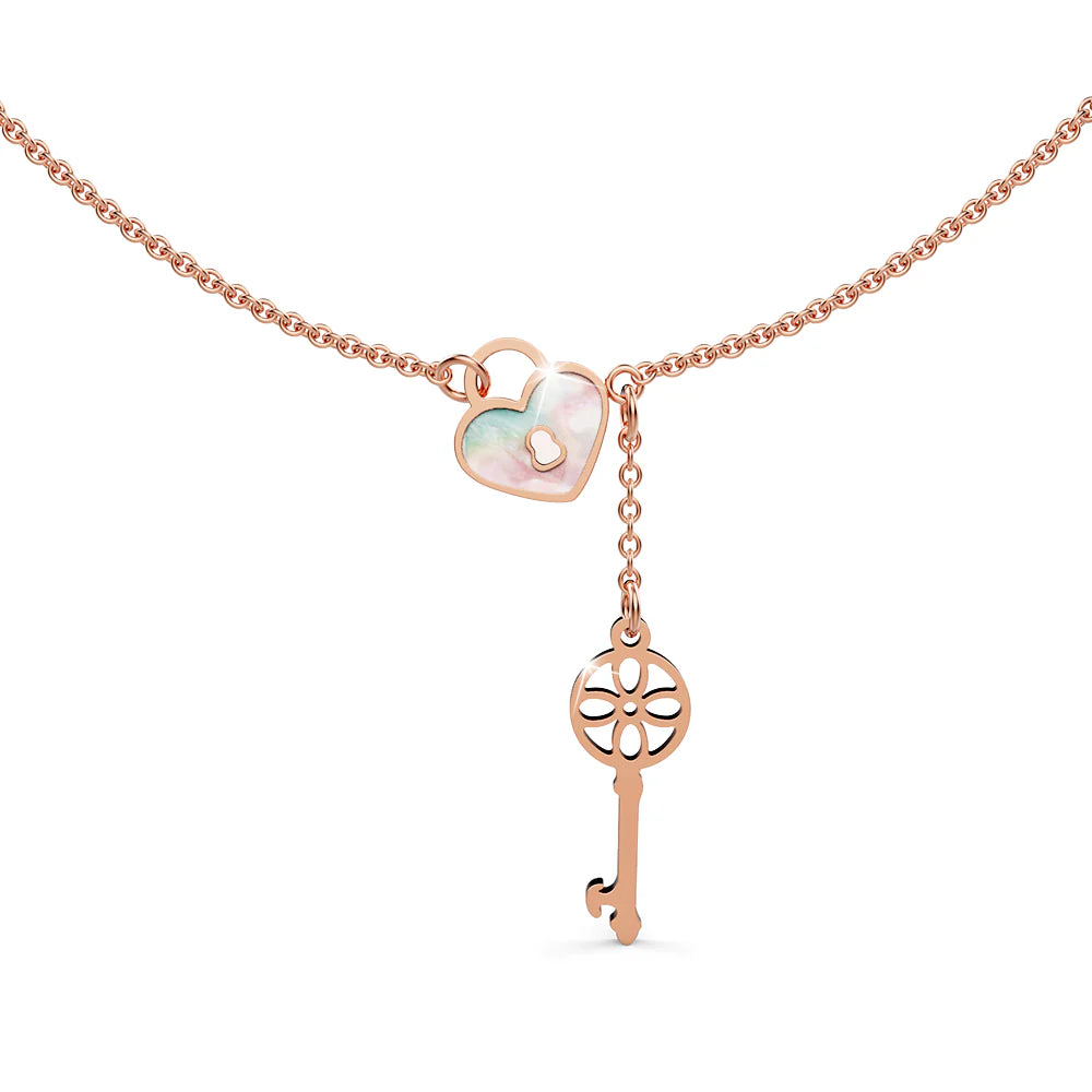 Bullion Gold Flower pattern key & lock in Rose Gold Layered Steel Jewellery