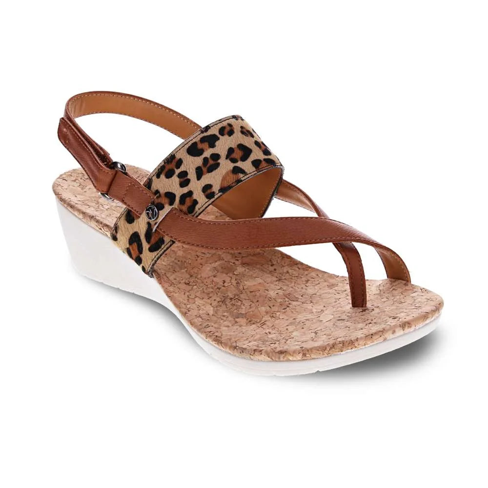 Revere Honolulu Back Strap Wedge - Cognac/Leopard