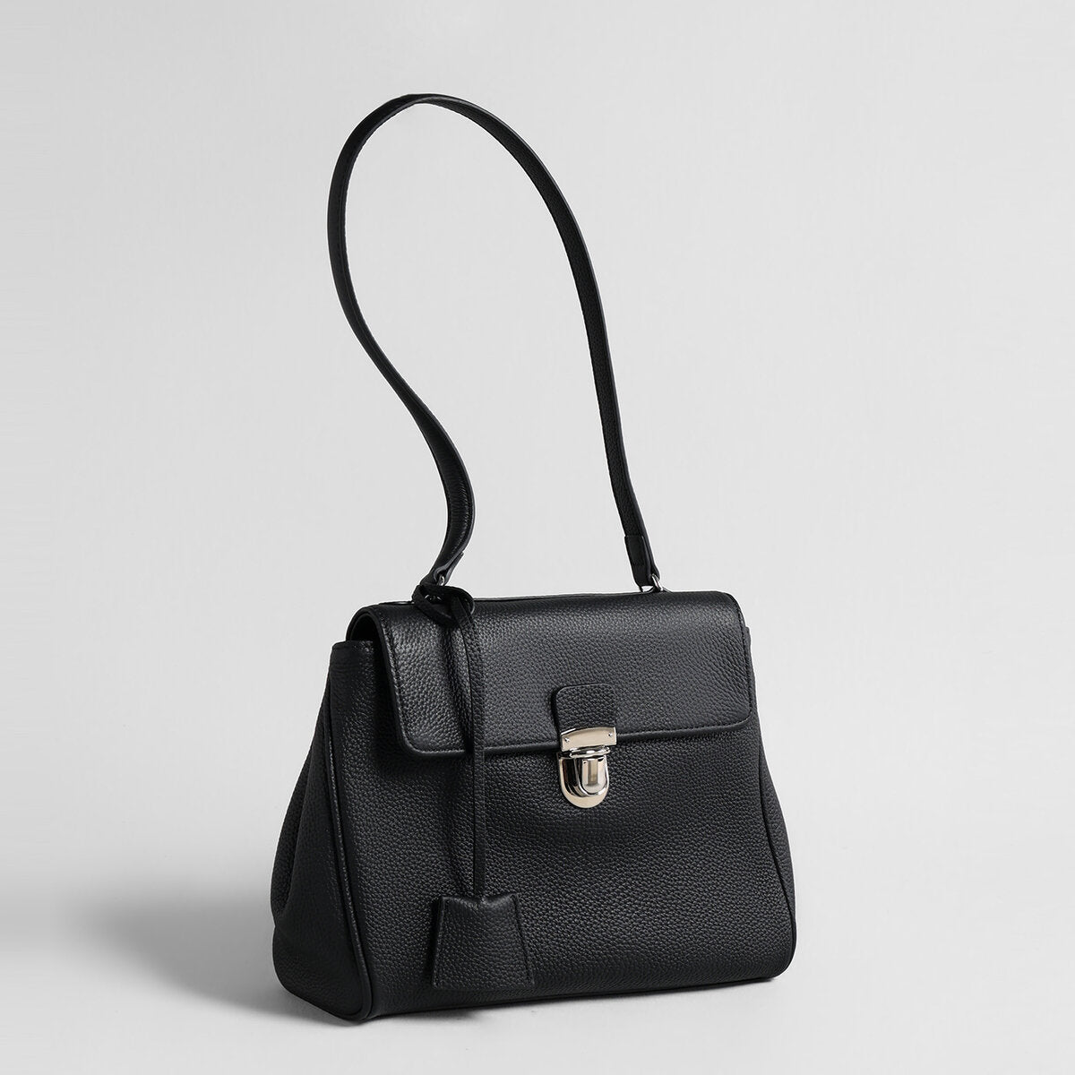 Pebbled Calfskin Messenger Bag - Black