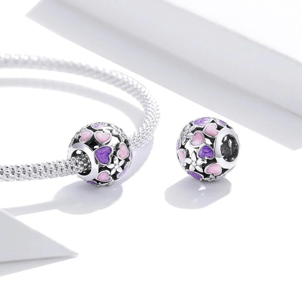 Solid 925 Sterling Silver Dual Tone Heart Shape Pandora Inspired charm