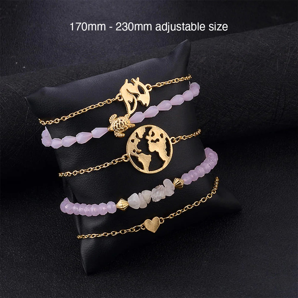 Bohemian 5-Piece Charm Bead Bracelet Set