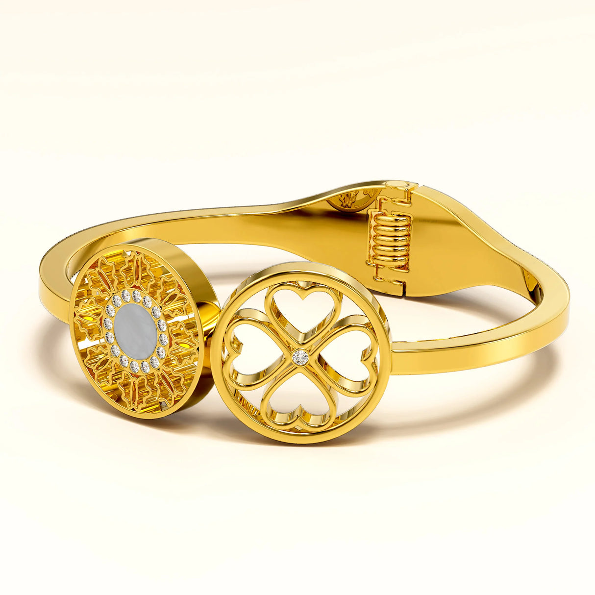Bullion Gold Artistic Floral Hinged Bangle